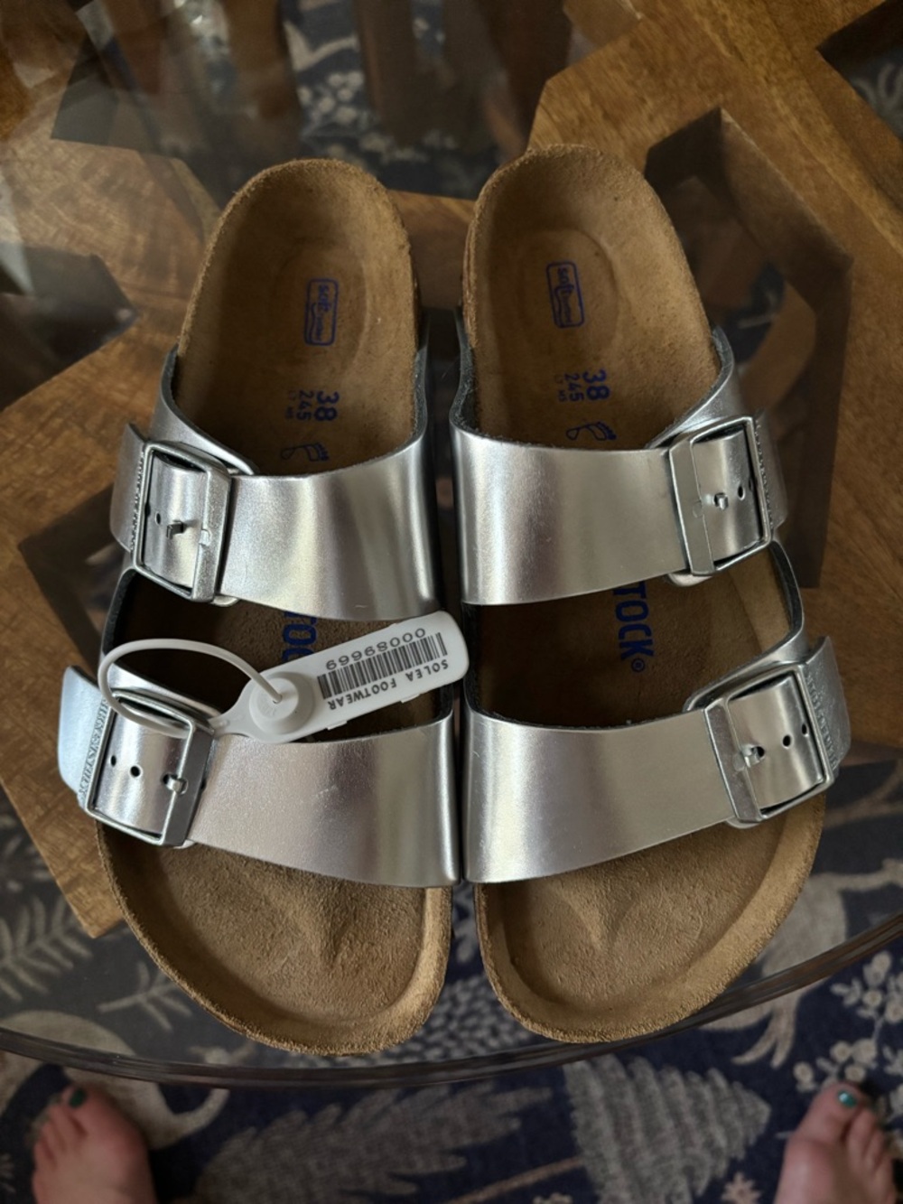 Silver Birkenstock Arizona Women’s 8 (38)
